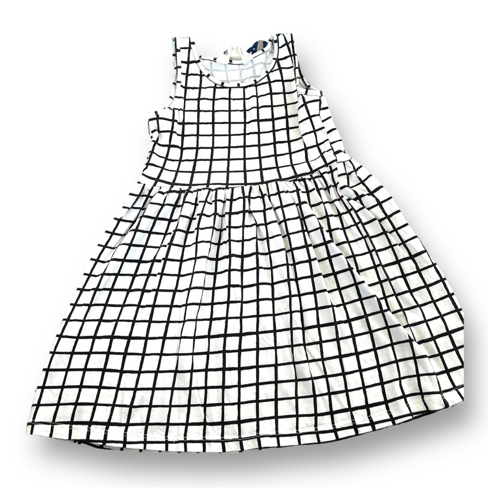 H&M Kids Black White Grid Print Sleeveless Swing Dress Girls Size 4-6Y